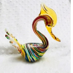 Vintage Murano veneziano soffiato a mano, multicolore, accento ambra, airone in vetro - Foto 1 di 8