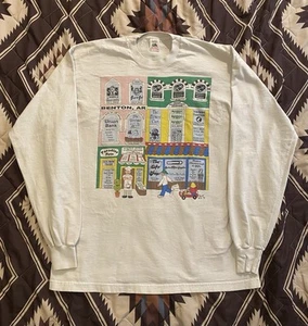 T-shirt manica lunga vintage anni 90 Fruit Of The Loom Benton Arkansas double face XL - Foto 1 di 7