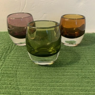 Crate And Barrel Diva Votive Candleholder Set Of 3 Green Amber & Purple  - Изображение 1 из 4