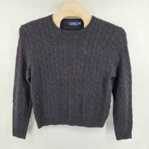 Polo Ralph Lauren Cable Knit Sweater Mens Size L Dark Gray Crew Neck Long Sleeve - Picture 1 of 5