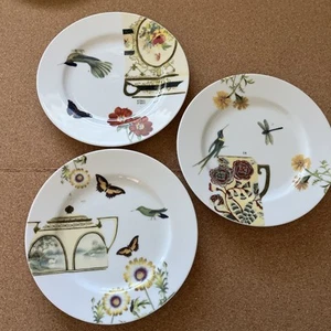 Anthropologie 8,25" Vintage Blume Schmetterling Dessert Salatteller 3er Set - Bild 1 von 10