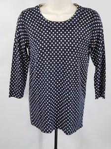 J CREW Navy Blue Merino Wool Fine Gauge Polka Dot 3/4 Sleeves Sweater - Small - Picture 1 of 7