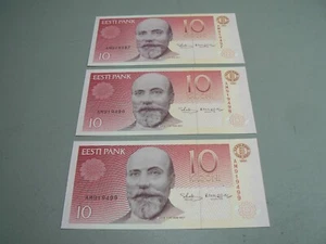 Set of 3 Crisp Consecutive Estonia Banknotes 10 Krooni P72 1991 - Picture 1 of 7