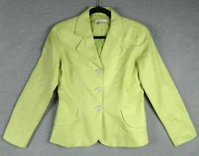 Blazer Coldwater Creek Chaqueta de Lino Talla 6 Verde Amarillo Chartreuse Colorido Lima Foto 1 de 4