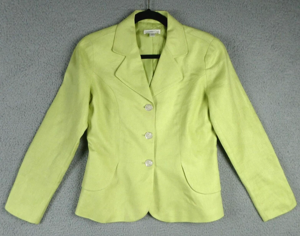 Blazer Coldwater Creek Chaqueta de Lino Talla 6 Verde Amarillo Chartreuse Colorido Lima Foto 1 de 4
