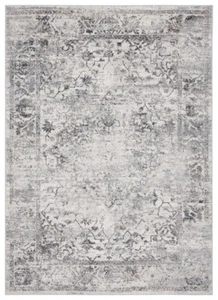 Gray Vintage Bordered Scrolls Floral Runner 4540 20472 - Aprx 2' 7" x 7' 4" - Picture 1 of 2