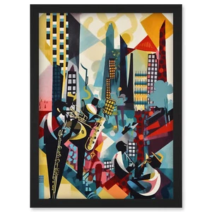 Jazz Musiker Stadt Landschaft Dach Abstrakt Gerahmt Wandbild Bild Druck A4 - Bild 1 von 31
