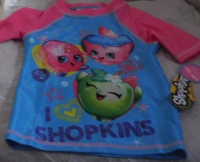 Nwt SHOPKINS Girls Rashguard pink/blue Swim Shirt UPF 50+ Swimwear Top Sz 4 NEW - Image 1 of 4