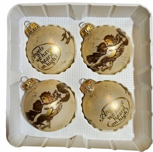 90s Vtg Christmas By Krebs Ball Ornaments Angels Gold 3" Set of 4 - Picture 1 of 5