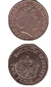 Jersey 2x Coins 1p & 2p Pence 2016 New UNC From Bags Tower Hermitage - Picture 1 of 9
