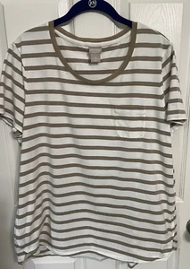 Chicos Top Women sz 2 Beige/ White Stripe Stretch Zenergy Stretch (Sz 12-14) - Picture 1 of 11