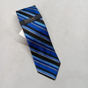 Corbata para hombre Arrow gris metálico azul negro rayas 100 % seda 56,5" x 3,5" - Imagen 1 de 7