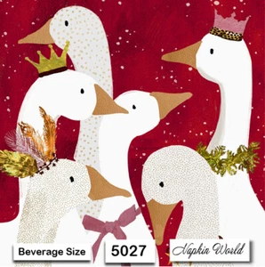 (5027) DOS servilletas de papel individuales bebida/cóctel decoupage gansos festivos - Imagen 1 de 3