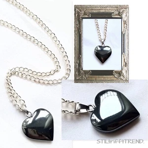TREND VINTAGE KETTE HALSKETTE mit HÄMATIT STEIN HERZ silber  45/80cm lang - Bild 1 von 5