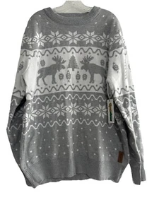 New Tipsy Elves Ugly Christmas Sweater Gray White Reindeer Snow Pullover 2XL - Picture 1 of 5