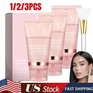 1-3PCS Collagen Overnight Wrapping Peel Off Facial Mask Renewal Night Skin Care - Picture 1 of 19