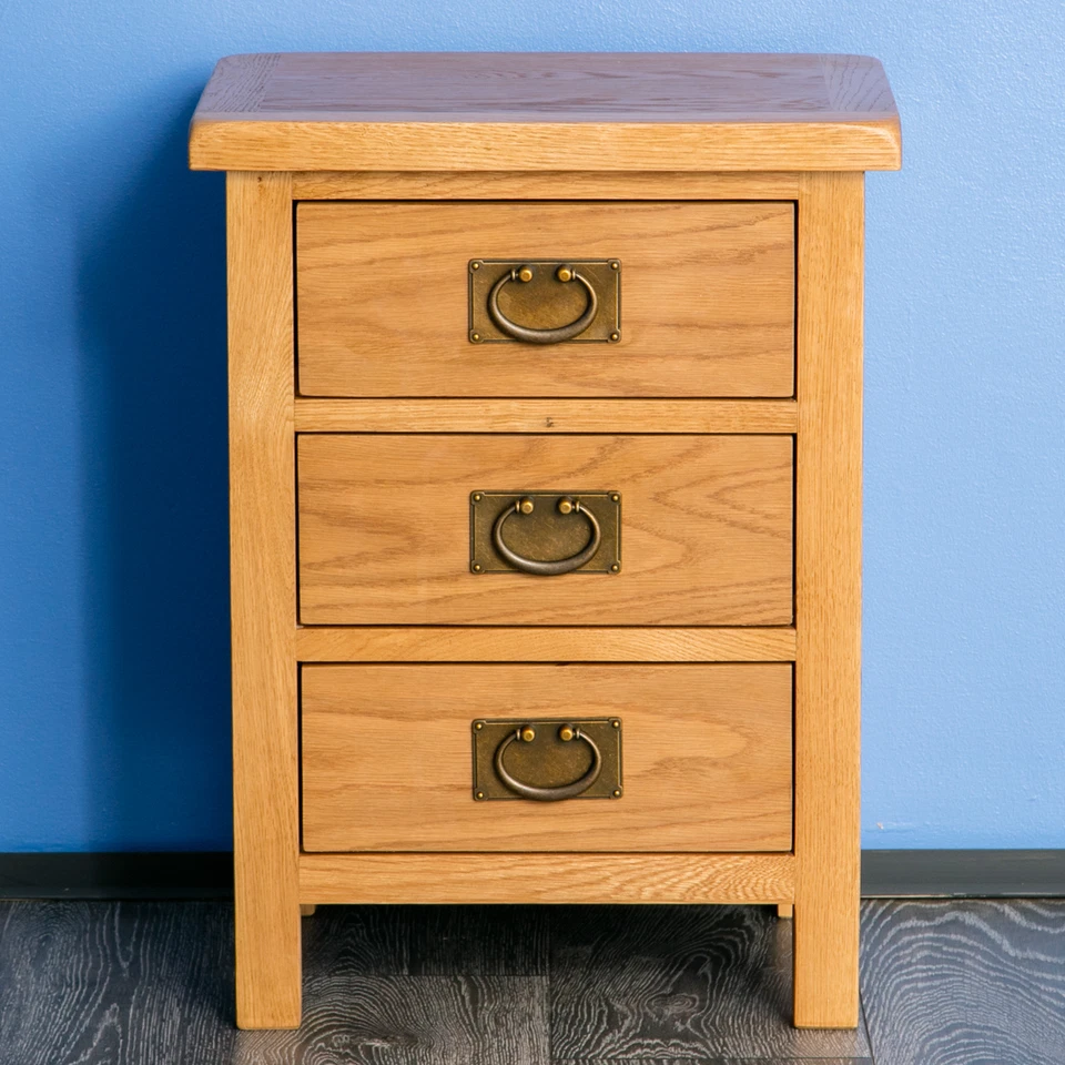 Roseland Furniture Surrey Oak 3 Drawer Bedside Light Honey Waxed