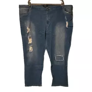 Denim 24/7 Jeans Womens 32W Plus Straight Distressed Patched Stretch NWOT - Picture 1 of 4
