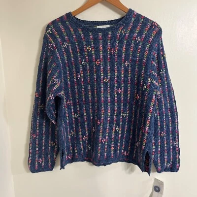 Susan Bristol Knit Sweater Jumper Vtg 99 y2k Colorful Flowers Medium New - Image 1 of 4