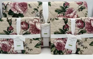 Pottery Barn Adelise Floral Cotton Linen Reversible QUEEN Quilt & Euro Shams - Picture 1 of 6