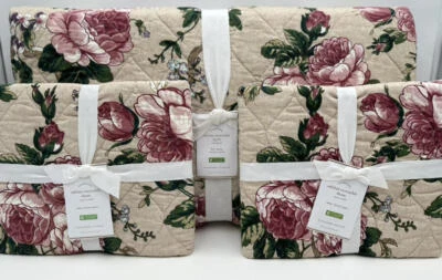 Pottery Barn Adelise Floral Cotton Linen Reversible QUEEN Quilt & Euro Shams - Image 1 of 4