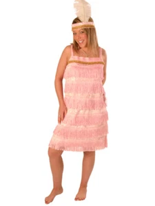 PINK 1920'S CHARLESTON FRINGED VELOUR FLAPPER DRESS SIZE 12-14 - Picture 1 of 1