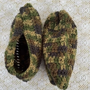 Crocheted Unisex slippers Camouflage Just like Grandma's Handmade House Slippers - Picture 1 of 4