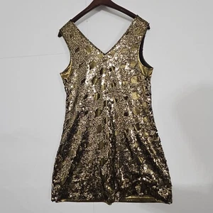 Express Gr. M gold Pailletten Netz ärmellos V-Ausschnitt Kleid Shirt kurz Mini D - Bild 1 von 24