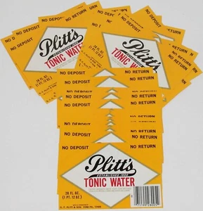 Vintage soda pop bottle labels PLITTS TONIC WATER Lot of 50 York PA n-mint+ - Picture 1 of 2