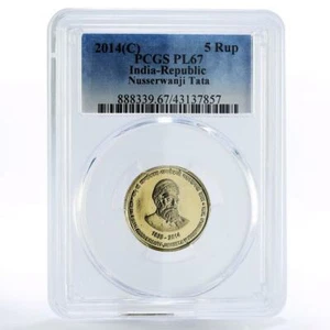 India 5 rupees 175 Years of Nusserwanji Tata Pl67 PCGS NiBrass coin 2014 - Picture 1 of 2