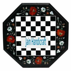 18'' black Marble Chess Table Top Pietra Dura Inlay malachite Children Game p26 - Picture 1 of 4