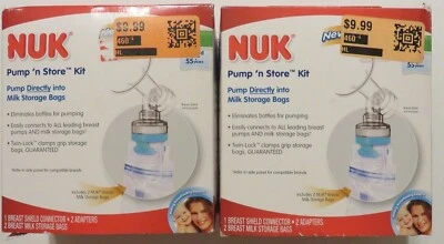 DOS (2) Nuk Pump'n Store Adaptador de Protector Mamario Libre de BPA y Bolsas de Colección ¡Nuevo! Foto 1 de 2