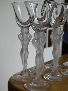 EIGHT AMAZING VINTAGES LIQUOR SHOT GLASSES BAYEL BACHANTE NUDE CRYSTAL GLASS - Picture 1 of 10