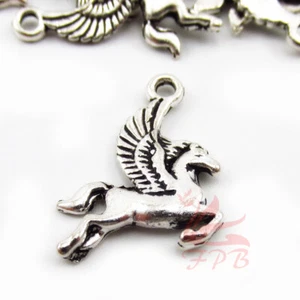 Pegasus Charms - 10/20/50 Pegasus Antiqued Silver Plated 20mm Pendants SC6727 - Picture 1 of 2