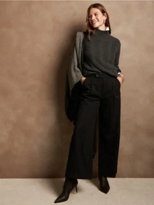 Banana Republic Black High-Rise Wide-Leg Size 2 Flannel Button Tab Pants RT$100 - Picture 1 of 7