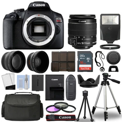 Canon EOS Rebel T7 / 1500D SLR Body+ 3 Lens Kit 18-55mm + 16GB + Flash & More - Image 1 of 4