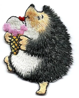 HEDGEHOG w/ICE CREAM CONE Iron On Patch Animals Cute Critters - Image 1 of 2