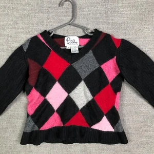 Lilly Pulitzer Sweater Girls S Black Argyle Wool Blend V Neck Pullover - Picture 1 of 9
