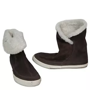 Converse 525942C Chuck Taylor Womens 9 Brown Suede Leather Fold Over Fuzzy Lined - Picture 1 of 10