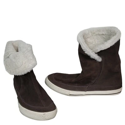 Converse 525942C Chuck Taylor Womens 9 Brown Suede Leather Fold Over Fuzzy Lined - Image 1 of 4