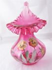 Fenton Art Glass Cranberry Painted Pansy Floral Jack Pulpit Vase 8.5