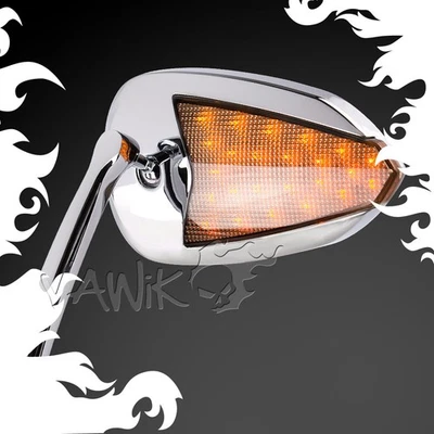 VAWiK - Espejos retrovisores FLASH OVAL cromo aluminio LED se adapta a Harley Softail Deluxe Foto 1 de 4