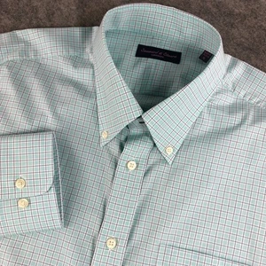 Seaward & Stearn London Men's XL Blue Green Plaid Dress Shirt - Picture 1 of 14