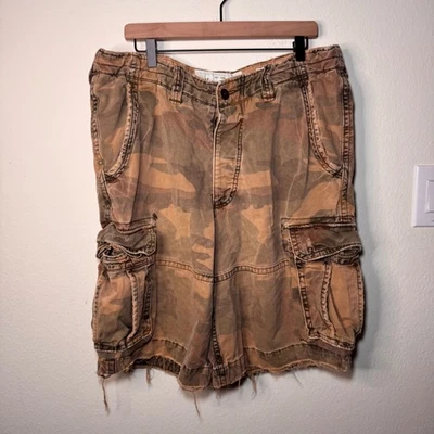 Abercrombie & Fitch грузовые шорты мужские 36 камуфляж желтовато-коричневый Y2K винтажный десантник - Изображение 1 из 4