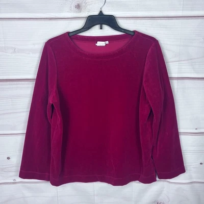 Lo último Top de Algodón para Mujer XL Rojo Terciopelo Camisa Cuello Barco Manga Larga Pullover Sólido Foto 1 de 4