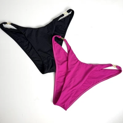 L Space Ziggy Bottom Bitsy Bikini Bottoms Set Of Two Womens Medium Black Pink  - Image 1 of 4
