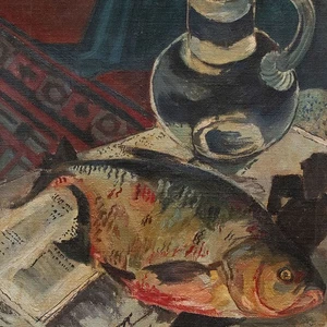 Gerhard Schulte-Dahling Stillleben Fisch Krug Öl Leinwand monogrammiert 20 Jhd - Picture 1 of 4