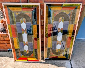 Zwei Buntglas Fenster Bildschirm Rahmen Platten 16,5" x 36,5" - Bild 1 von 7