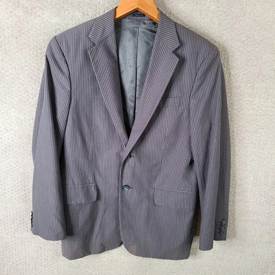 Vintage Express Jacket Mens 38S Gray Striped Blazer Cotton 2 Button Suit Coat - Image 1 of 4