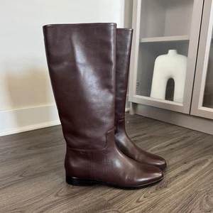 Botas hasta la rodilla Vince Margaret Ganche de cuero marrón 39 NUEVAS punta almendra tacón bloque - Imagen 1 de 7